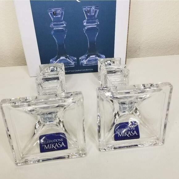 Celebrations by Mikasa Set of 2 Crystal Candlesticks Holders 6.25" - Picture 3 of 9